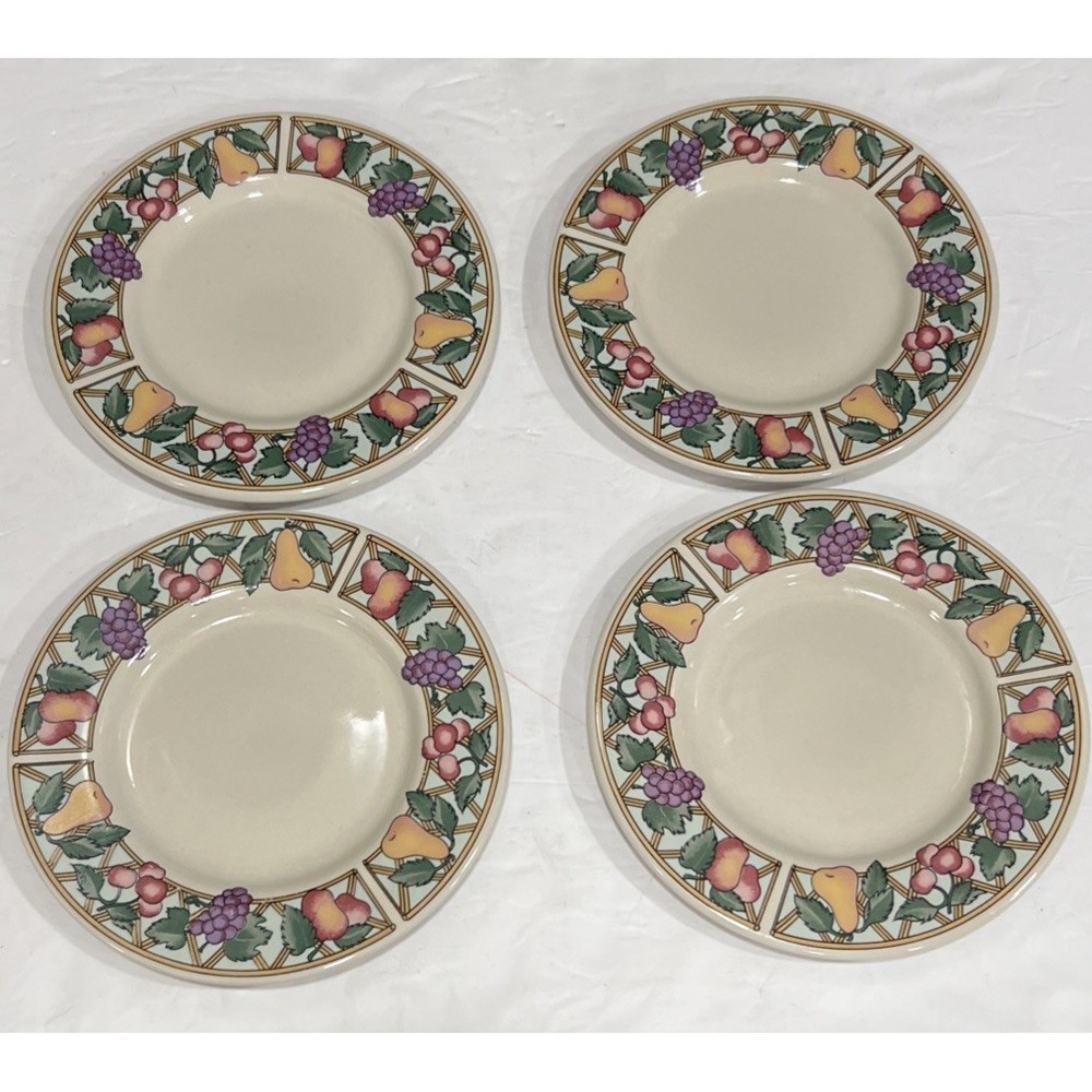 4 MAJESTICWARE BY SAKURA TRELLIS FRUITS SUE ZIPKIN STONEWARE Bread App Plates